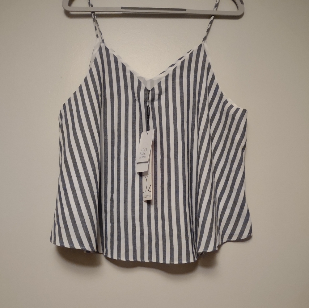 Blue and White Striped Flowy Tank